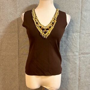 Joseph A Brown Sleeveless Top with Gold Embellishments